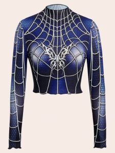 Adult Female Costumes to Hire - Spiderweb Crop Tee - MEDIUM